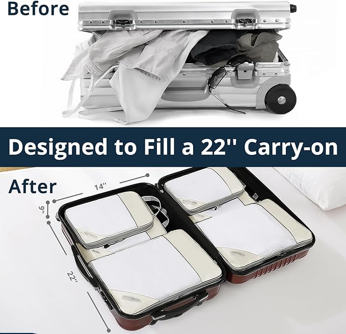 Compression Packing Cubes for Travel, Lightweight Travel Essentials, Packing Cubes Compression for Space-saving, 9 pcs, Beige