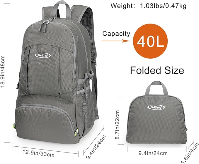 G4Free 40L Lightweight Packable Hiking Backpack, Waterproof Travel Daypack