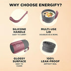 ENERGIFY Vacuum Insulated Food Jar. Large 17oz Bowl incl. Folding Spoon, Cup. Wide Mouth Keep Hot & Cold Drinks Soup Lunch Container for Adults. BPA-Free Stainless Steel, Leak Proof Rose Gold