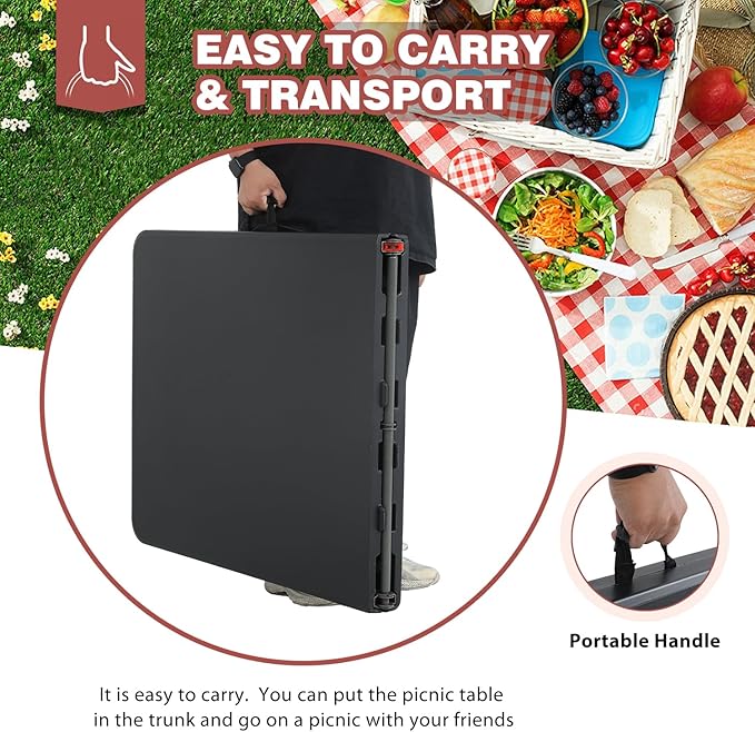 FDW Folding Half Portable Foldable Table for Parties Backyard Events (White, 6 FT 70 * 29) (Black, 6 FT)