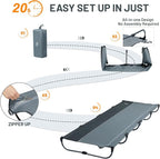 TIMBER RIDGE Lightweight Aluminum Camping Cot, 20-Second Quick Set-Up Folding Cot with Zipper Closure, Portable Carry Bag Included for Camping, Travel and Outdoors, Support up to 225lbs, Grey 2pcs