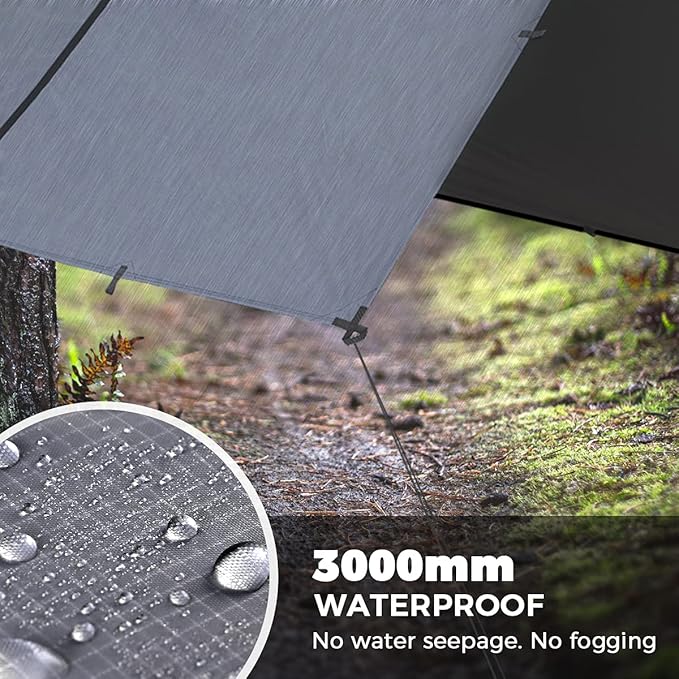 Bearhard Waterproof Camping Tarp, Lightweight Hammock Rain Fly, UV Protection and PU 3000mm Waterproof Backpacking Tarp, 10x10ft/10x12ft Large Tent Footprint or Shelter Kit for Hiking and Outdoor Adventure