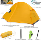 KAZOO Waterproof Backpacking Tent Ultralight 1/2 Person Lightweight Camping Tents 1/2 People Hiking Tents Aluminum Frame Double Layer