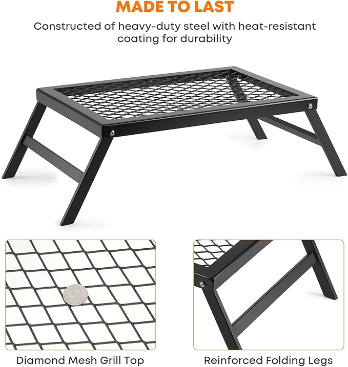 Stanbroil Folding Campfire Grill Grate, Outdoor Portable Camping Grill for Camping Cooking Fire Pit, 17.5" x 12.2"