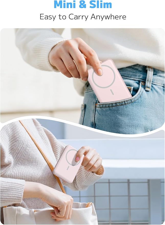 golioklsy for Magsafe Portable Charger,10000mAh Power Bank with Type-C 20W PD Fast Charging, Lightweight and Slim, LED Display for Magsafe Battery Pack for iPhone 17/16/15/14 All Series, Pink