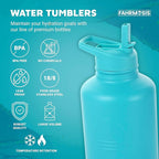 64 Oz Insulated Water Bottle with Strap Stainless Steel Sports Water Bottle with 3 Lids (Straw, Chug and Flip Lid) Leak Proof Metal Half Gallon Jug for Men & Women - Teal