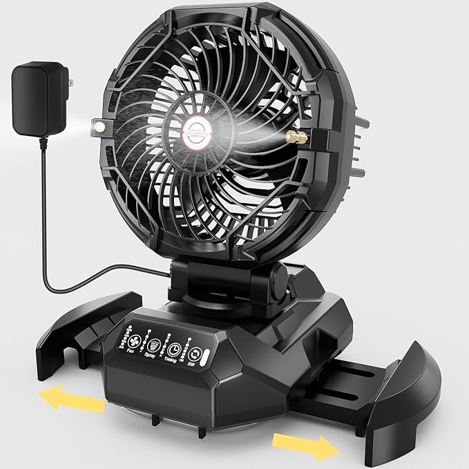 PANERGY Portable Misting Fan for Outdoors-30000mAh Rechargeable Battery, 4-Speed Fan,4 Spray Modes,10-13 Inch Bucket Compatible,Auto Oscillation&Adjustable Tilt,Remote Control for Camping/Beach/Patio
