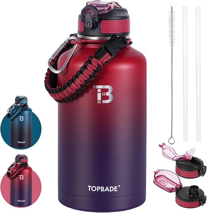 32oz Insulated Water Bottle with Straw Lid & Spout Lid & Paracord Handle, Stainless Steel Water Bottle Wide Mouth, Double Wall for Women Men Gym Fitness Outdoor