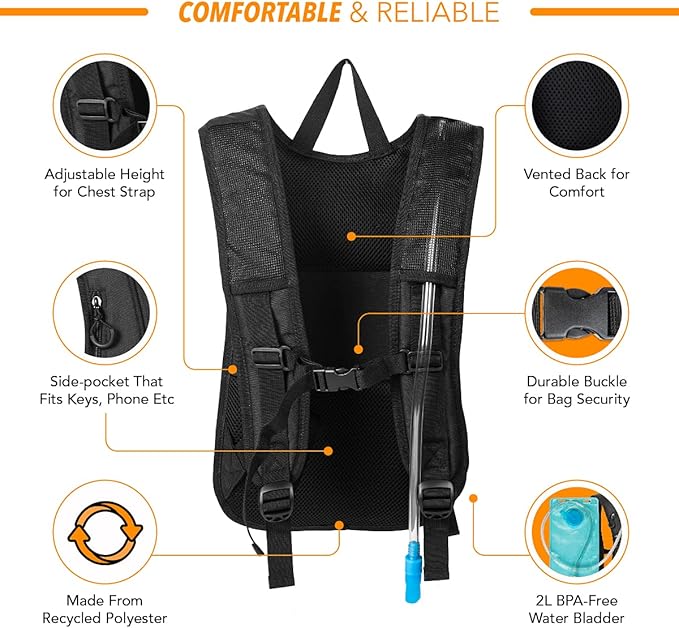 Vibe Festival Gear Hydration Pack Backpack with 2L Water Bladder for Women, Men, Teens, Kids - Hydropack Hydro Sports, Outdoor, Running, Camping, Hiking, Festivals, Raves