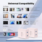 QZIIW iPhone 16 15 Pro Max Charger Fast Charging,45W Dual Port USB C Fast Charger Block [2-Pack] & Extra Long 60W 3/6/10/10FT USB C Cable - PD Quick Adapter 3.0 for iPhone 16 15/16 15 Pro/16 15 Plus.