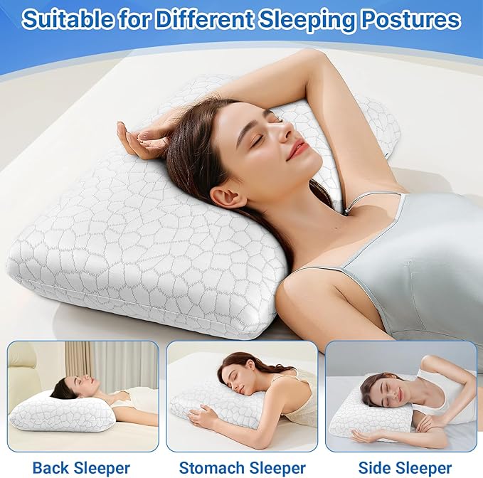Cooling Memory Foam Pillows, Cooling Bed Pillow, Bed Pillow for Side, Back and Stomach Sleepers, Neck Pillow for Sleeping with Removable and Machine Washable Cover, Queen Size (1 Pack)