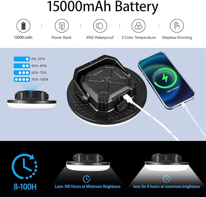 VAVOFO 2Pcs 4000LM 15,000mAh LED Camping Lantern Rechargeable, 3 Lighting Modes, 180LEDs ,Portable Tent Light with Magnet, IP65 Waterproof Hanging Light for Outdoor, Power Outages ,Hurricane（2Pcs）