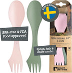 Light My Fire Spork Original 3-in-1 Camping Spoon Fork Knife Combo Reusable Travel & Camping Utensils Lunch Spork Outdoor Backpacking Hiking Picnic Utensil BPA Free, 2-Pack Green/Pink