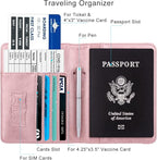 WALNEW Passport Holder for Travel, RFID Passport Cover Wallet for Women Men, PU Leather Passport Book Card Holder Case with Pen (Elastic Band Closure, C-Rosegold)