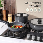 GiPP Ceramic Pots and Pans Set Non Stick, Nonstick Detachable Handle Cookware Sets, Non Toxic Induction Kitchen Pot and Pan with Removable Handle, Healthy RV Cookware, Dishwasher ＆Oven Safe, 5 Piece