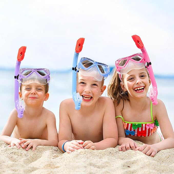 Kids Snorkel Set Dry Top Snorkeling Gear for Kids Youth Boys Girls Junior Age 5-15,Tempered Glass Swimming Diving Mask and Snorkel Set 180 Degree Panoramic View