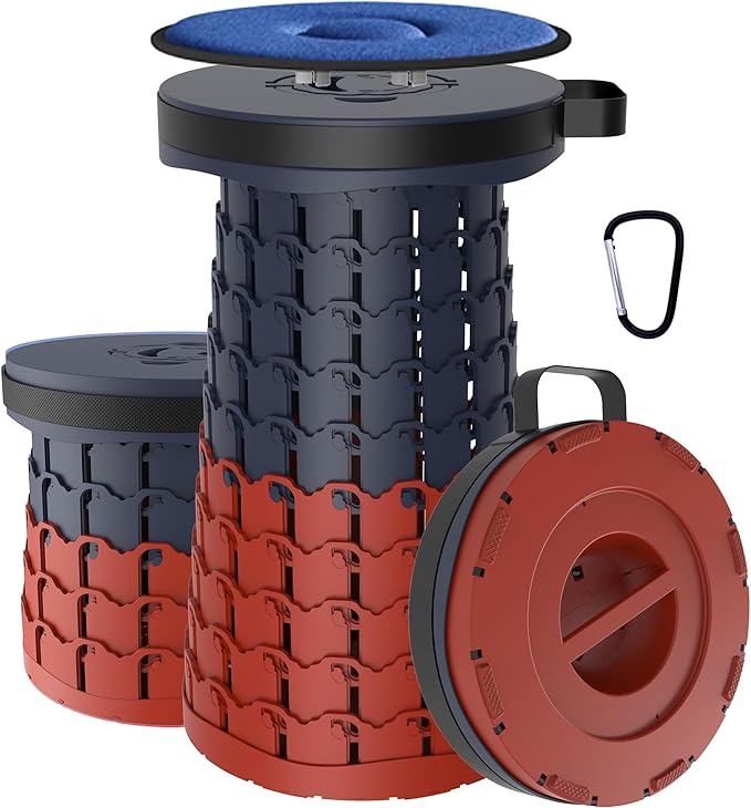 ALEVMOOM Upgraded XXL 19.7" Collapsible Stool, Heavy Duty Portable Folding Stool Max Load 1000 lbs, Retractable Telescoping Foldable Seat for Camping Fishing Hiking Travel BBQ