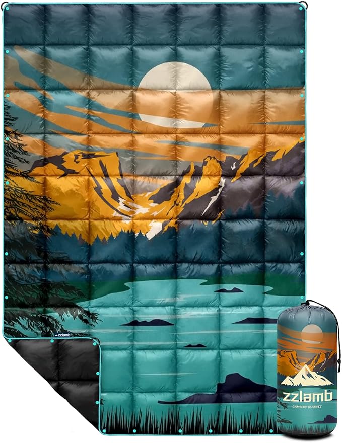 zzlamb Camping Blanket, Outdoor Lightweight Travel Blanket Puffy Portable Down Alternative, Windproof Warm Cloak with Snaps, Cozy Quilt Backpacking Picnic RV Plane Car Hammock Beach Climbing