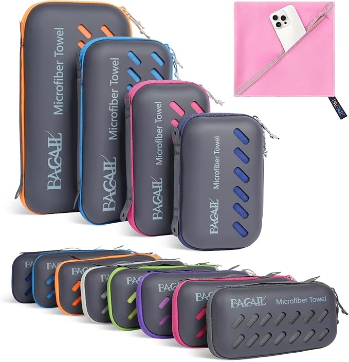 BAGAIL Camping Towel with EVA Case, Compact & Ultra Soft Microfiber Travel Towel - Super Absorbent & Lightweight Quick Dry Towels for Sports, Beach, Gym, Backpacking, Hiking and Yoga