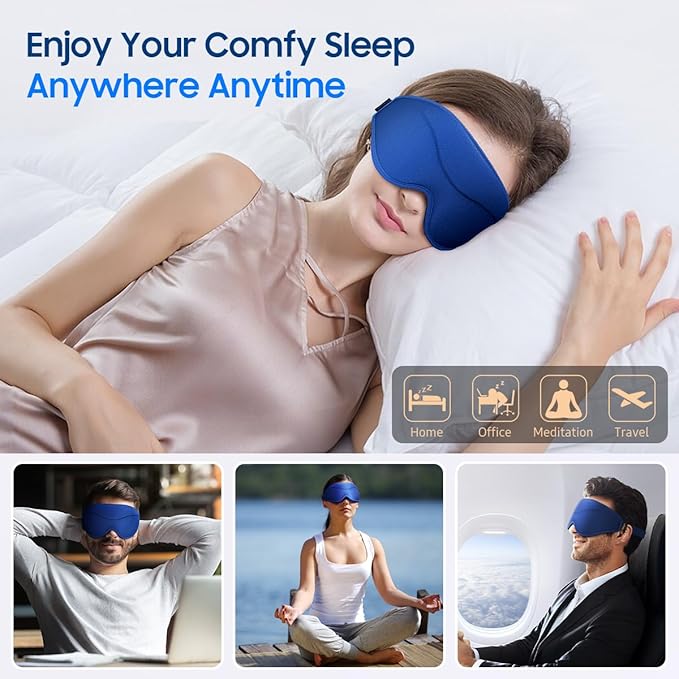 Sleep Mask, Premium Eye Mask for Sleeping, Total Blackout, Superior Soft Comfort, Upgraded 3D Ergonomic Designed Sleeping Mask for Home, Office, Travel, Meditation, Royal Blue