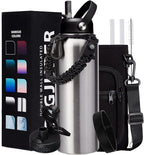 40oz Stainless Steel Water Bottle - Wide Mouth Vacuum Insulated Metal Water Bottle with Straw Lid & Paracord Handle, Sweat-Proof Water Flask Thermo Metal Mug with Strap for Gym Camping Hiking