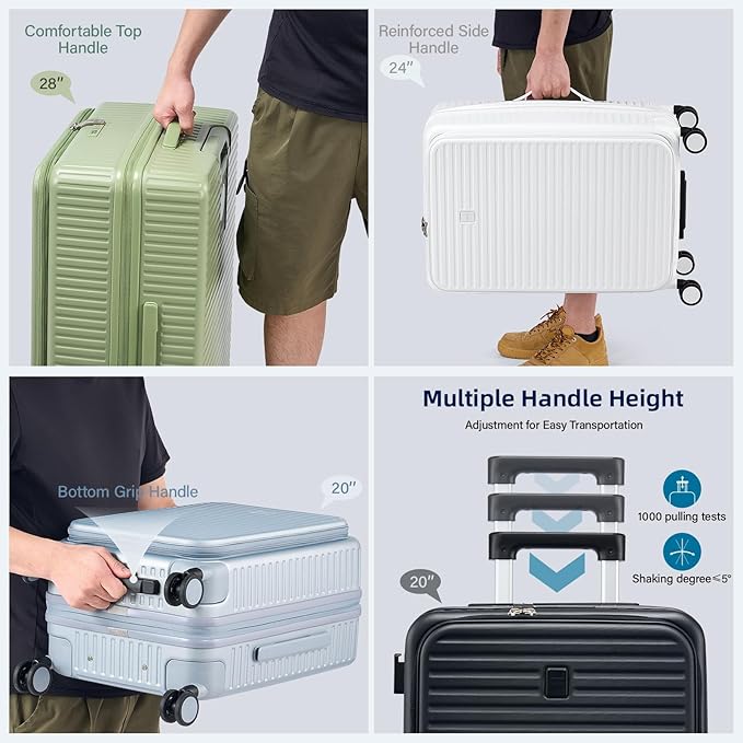 Hard Shell Suitcases 28 Inch Large Checked Luggage with Spinner Wheels Cup Holder, Expandable Check in Luggage Lightweight Top Opening Luggage Big Rolling Suitcase with Lock, Silver