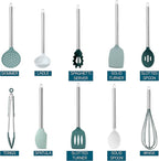 COOK WITH COLOR Silicone Cooking Utensils, Kitchen Utensil Set, Easy to Clean Silicone Kitchen Utensils, Cooking Utensils for Nonstick Cookware, Kitchen Gadgets Set, 10 Pieces, Teal