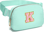 Gitus Belt Bag Fanny Pack Crossbody Bags with Initial Letter Patch Cute Stuff Birthday Gifts for Teenager Girls Trendy Preppy Stuff for Teen Girls Cool Stuff for Teens (Mint Green-K)