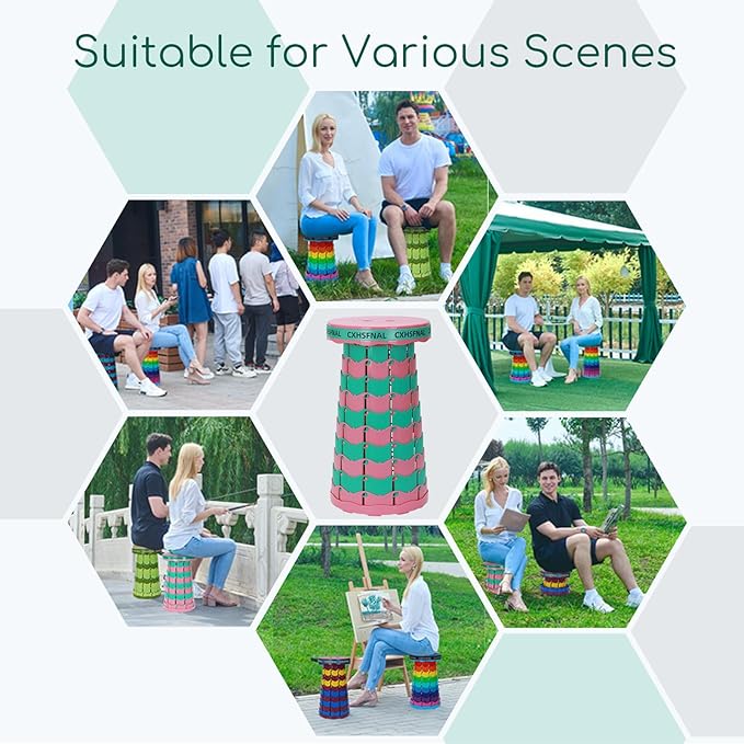 Upgraded Portable Foldable Stool,Folding Camp Stool,Lightweight Sturdy 400lbs Load Capacity Collapsible seat Height Adjustable for Fishing Hiking Picnic Hunting Party BBQ Indoor (Pink Green)