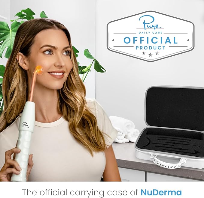 NuDerma Official Carrying Case for High Frequency Wand - Holds All Attachments - Portable for Travel - Compatible with All Nuderma Models - Padded Storage and Travel Case