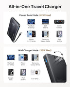INIU 3-in-1 Portable Charger, 45W 10000mAh Fast Charging Power Bank, Built-in USB C Cable & Foldable Wall Plug, Travel Essentials, Battery Pack for iPhone 17 16 15 Series, Samsung, MacBook, Gray