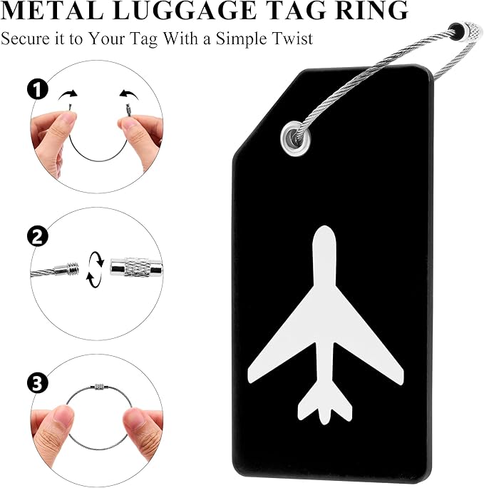 5 Pack Silicone Luggage Tag for Suitcases with Stainless Loop, TSA Approved, Privacy Protection Travel Essentials Bag Tags by Gostwo, Black
