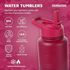 40 Oz Water Bottle with Straw Stainless Steel Sports Water Bottle with 3 Lids (Straw, Chug and Flip Lid) Insulated Leak Proof Metal Jug for Men & Women - Red Fusion