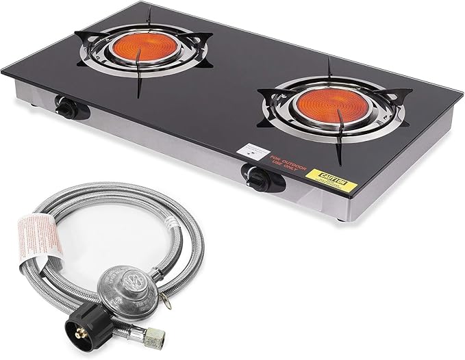 Barton Deluxe 40,000 BTU 2 Burner Propane Gas Range Stove Cooktop Ceramic Infrared Auto Ignition Outdoor Grill BBQ Camping Stoves Countertop LPG