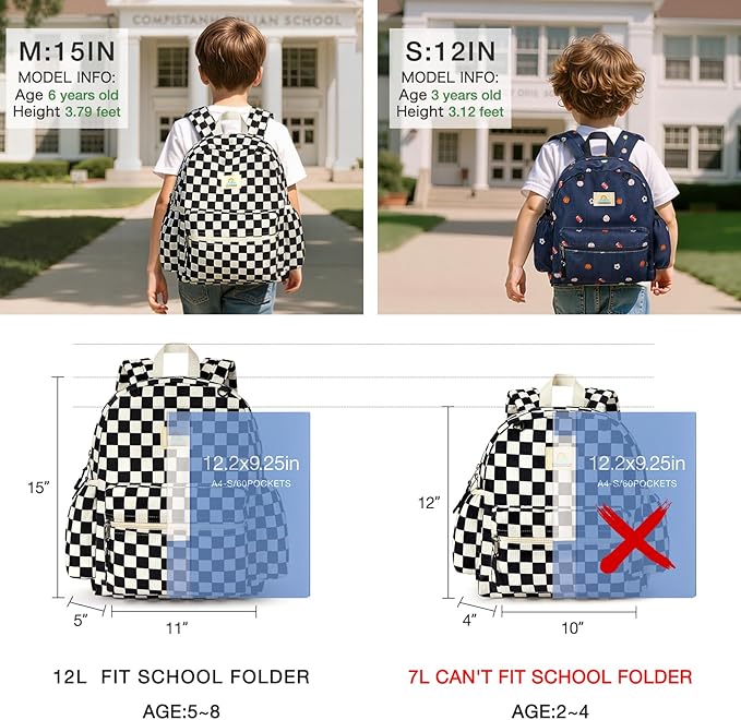 STEAMEDBUN Corduroy Kids Backpack for Girls and Boys 5-8: Boys Backpack for Elementary Kindergarten - 15 inch Cute Backpacks for Kids - Checkered