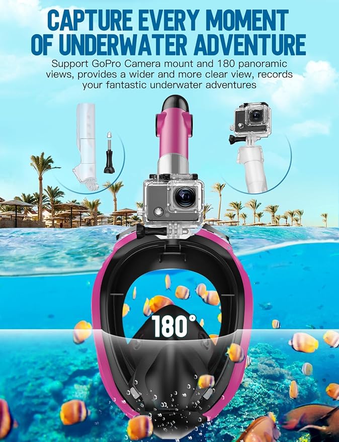 Zenoplige Full Face Snorkel Mask Adults,Dry-Top Snorkeling Gear with Camera Mount,Foldable 180-Degree Panoramic Scuba Mask for Snorkeling Diving Swimming Travel,Snorkel Mask Anti-Fog & Anti-Leak