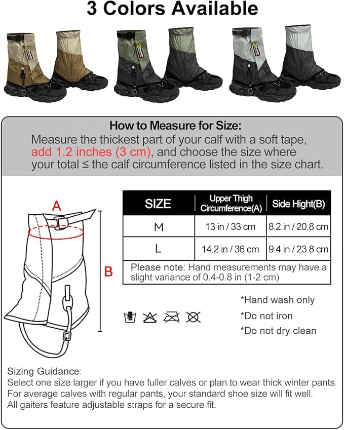 Trail Gaiters, Waterproof Low Shoe Protectors, Adjustable Boots Gators for Hiking & Running - Prevents Debris in Shoes