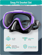 Snorkel Set Adults Snorkeling Gear Anti-Fog Panoramic View Swim Mask Dry Top Snorkel Kit with Carry Bag for Snorkeling Scuba Diving Swimming Travel