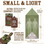 World's Toughest Ultralight Survival Tent • 2 Person Mylar Emergency Shelter Tube Tent + Paracord • Year-Round All Weather Protection for Hiking, Camping, & Outdoor Survival Kits