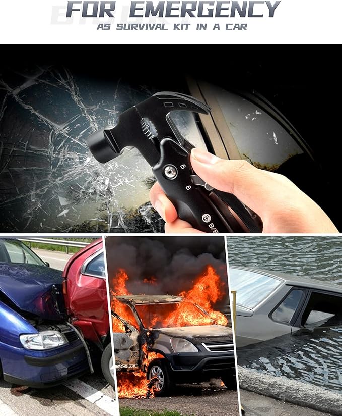 BIBURY Hammer Multitool Gifts for Dad Husband Grandpa, 12 in 1 Survival Gear Outdoor Multi Tool, Fathers Day Dad Gifts from Daughter Son and Wife, EDC Multi-Tool for Outdoor, Camping, Hiking