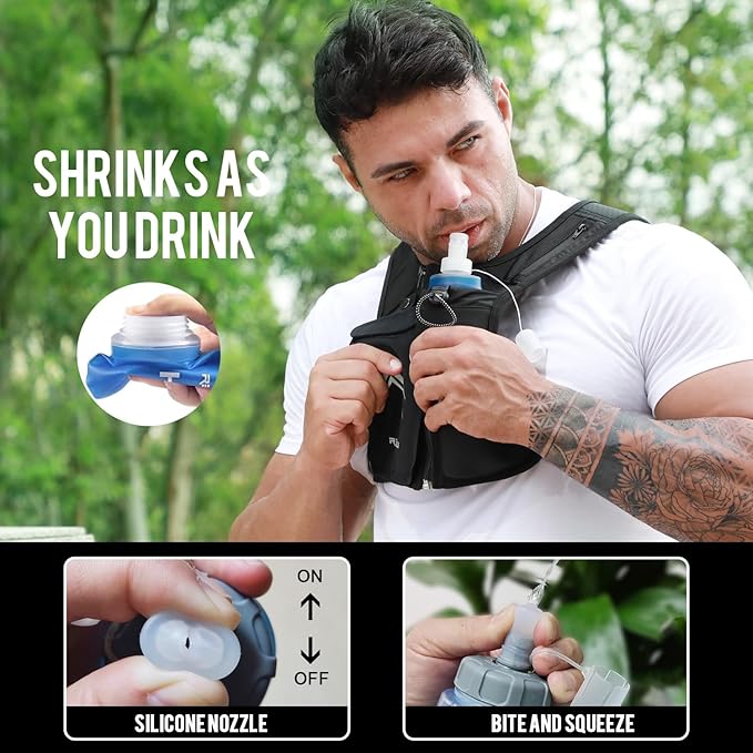 REVALI Zip Reflective Running Vests with Hydration Bottle, Adjustable Waistband & Breathable Material, Chest Pack Gear Phone Holder for Men & Women