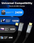 80Gbps Right Angle USB 4 Cable for Thunderbolt 5 Cable 3.3FT, 240W Charging, Up to 120Gbps Bandwidth for 16K/Dual 8K, Braided USB C to USB C Cable for Thunderbolt 4, Macbook Pro, iPhone 17, SSD