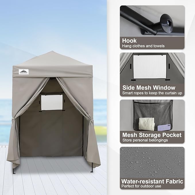 EAGLE PEAK Flex Ultra Compact 5x5 Pop-up Canopy, Sun Shelter, Changing Room, Portable Privacy Canopy Cabana for Pool, Fashion Photoshoots, or Camping, Gray