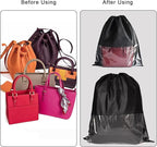 8PCS Dust Bags for Handbags Jumbo Travel Shoe Bags Purses Organizers Storage Bags with Rope Clear Window Dustproof Drawstring Bag Storage Pouch for Men and Women - Black, 19.7 x 15.7 in