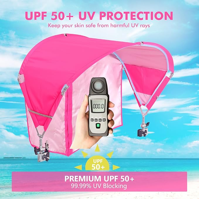 Universal Chair Umbrella Canopy, UPF 50+ Sun Shade with Adjustable Clamp, Fits Most Brands’ Beach, Camping, Lawn, Tanning, Zero Gravity, Lounge & Fishing Chairs, Patent Design