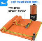 Sfee 2 Pack Microfiber Travel Towel, Quick Dry Camping Towel Large Beach Towel Super Absorbent Compact Lightweight Sports Gym Towels for Beach, Gym, Hiking, Pool, Backpacking, Bath, Yoga