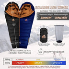 Down Backpacking Sleeping Bag for Cold Weather 45°F to -11°F, XXL Large Ultralight Sleeping Bag Ideal for Adults Camping, Hiking and Backpacking.