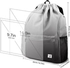 Drawstring Backpack with Mesh Pockets String Gym Bag Sackpack Sandproof Water Resistant Beach Backpack for Men Women