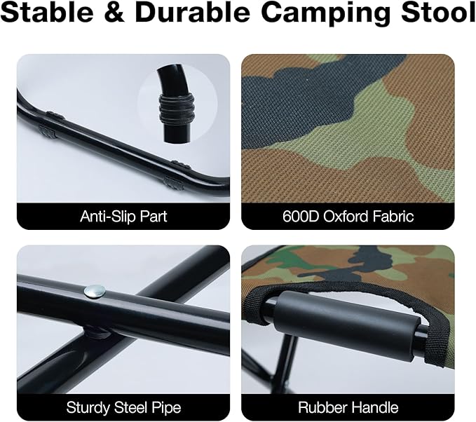 Heavy Duty 350lbs Backpack Cooler Chair for Adults, Folding Camp Stool with Cooler for Fishing, Camouflage