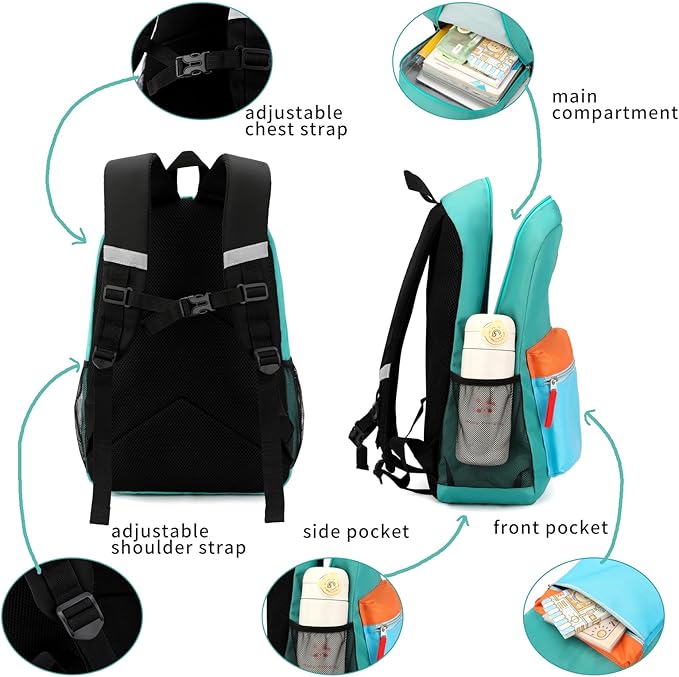 Backpack Set for Girls Boy Kids Backpack with Lunch Box for Elementary Primary Kindergarten School Bag (Pink Green, Large)